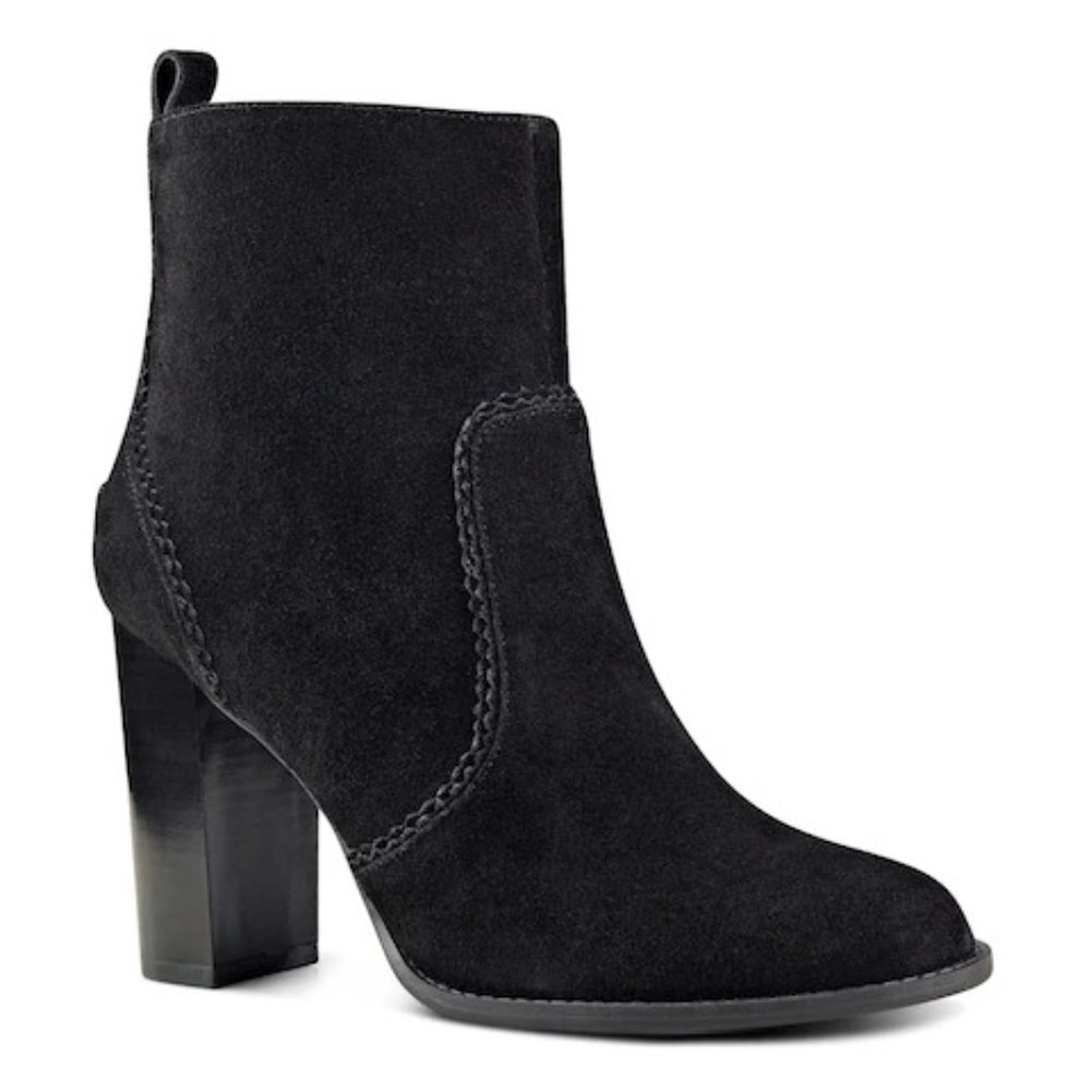 Nine West Women's Quicksand Black Suede Leather Heeled Ankle Bootie